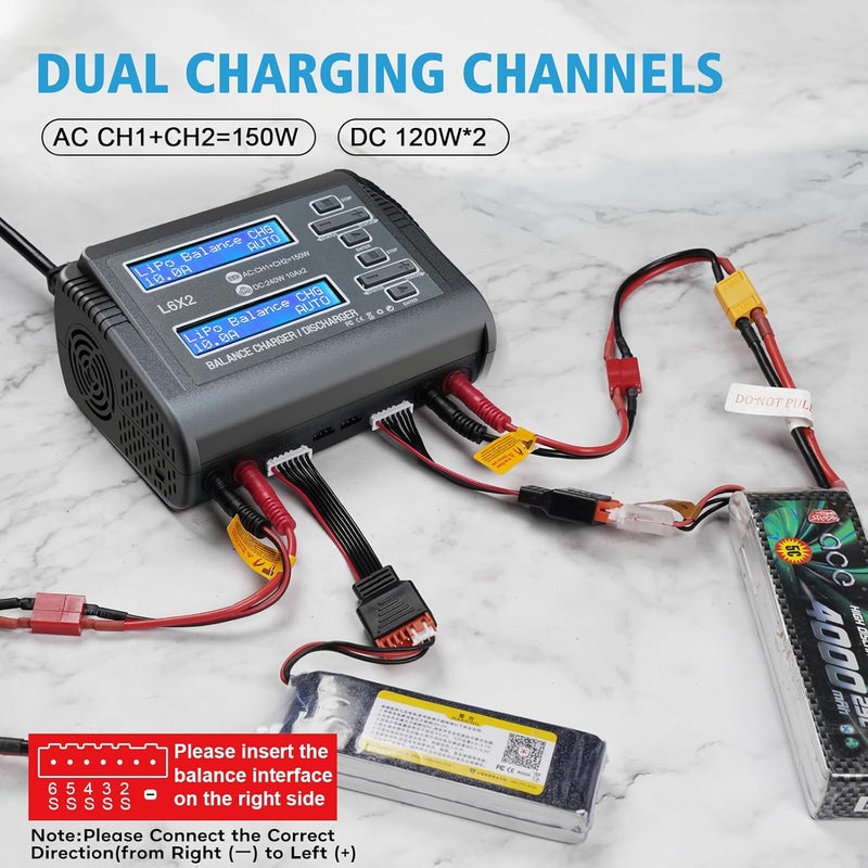 AORIKA LiPo Battery Charger Fast Balance Battery Chargers Discharger for 1S-6S LiPo Li-ion Life LiHV 1S-15S NiCd NiMH PB Smart Batteries RC Car RC Drone (Blue) - Image 3